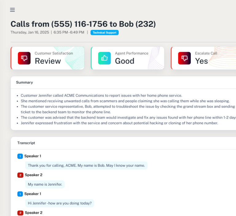 A flagged interaction with its situation summary and suggested resolution